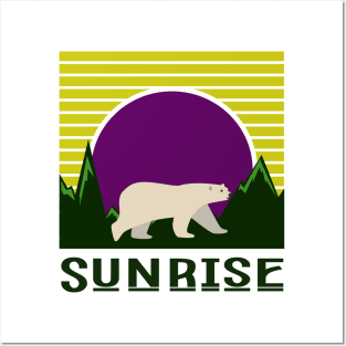 minimalistic blue sunrise with polar bear Posters and Art